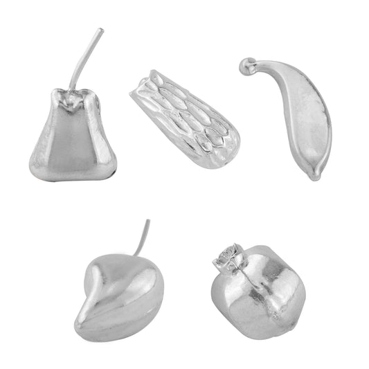97%-99% Pure Silver Puja, Pooja Item Set | Combo of 5 Fruits (Pear, Dry Dates (Kharek), Banana, Mango and Pomegranate) for Puja, Gift and Mandir | Silver, Set of 5 Items