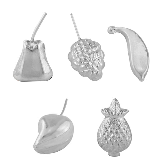 97%-99% Pure Silver Puja, Pooja Item Set | Combo of 5 Fruits Pear, Banana, Mango and Pineapple for Puja, Gift and Mandir | Silver, Set of 5 Items