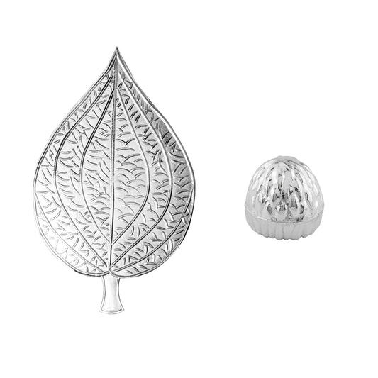 97%-99% Pure Silver Puja, Pooja Item Set | Combo of Pipal Paan and Supari for Puja, Gift and Mandir | Silver, Set Of 2 items