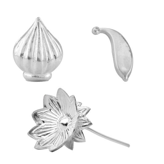 97%-99% Pure Puja, Pooja Item Set | Ganesh Chaturthi Special Silver Combo of Modak, Flower and Banana for Puja, Gift and Mandir | Silver, Set of 3 Items