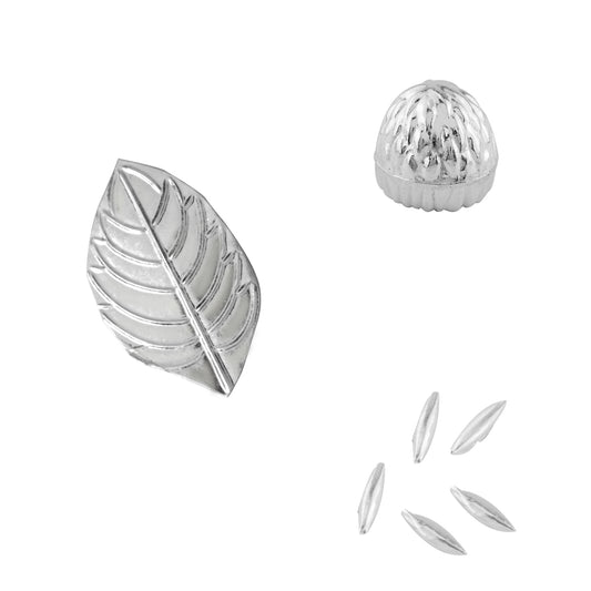 97%-99% Pure Silver Puja, Pooja Item Set | Combo of Tulsi Paan(Basil), Supari and 5 pcs of Rice (Akshat) for Puja, Gift and Mandir| Silver, Set of 3 Items
