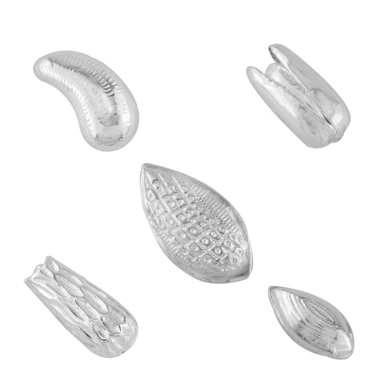 97%-99% Pure Silver Puja, Pooja Item Set | Combo of 5 Dryfruits (Cashewnuts, Pistachio, Almond(badaam), Kharek and Cardamom) for Puja, Gift and Mandir | Silver, Set of 5 Items