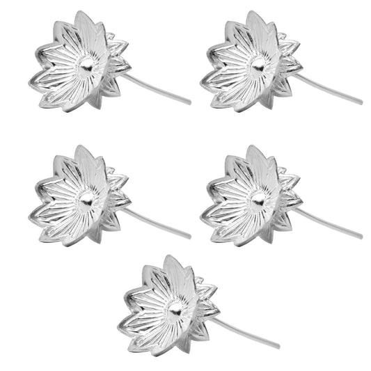 97%-99% Pure Silver Puja, Pooja Item Set | Combo of 5 Flowers for Puja, Gift and Mandir | Silver, Pack of 5 Items