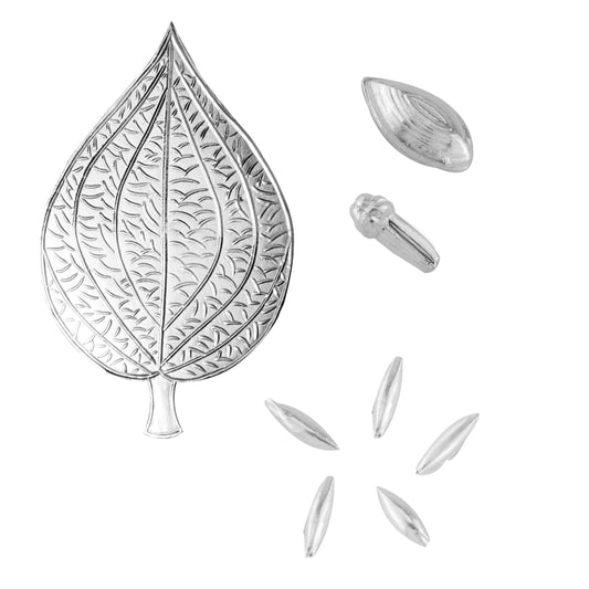 97%-99% Pure Silver Puja Pooja Item Set | Combo of Pipal Paan, Laung (Clove), Elaichi (Cardamom) and 5 pcs of Rice (Akshat) for Puja, Gift and Mandir | Silver, Set of 4 Items