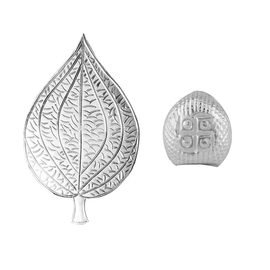 97%-99% Pure Silver Puja, Pooja Item Set | Combo of Pipal Paan Supari for Puja, Gift and Mandir | Silver, Set of 2 Items
