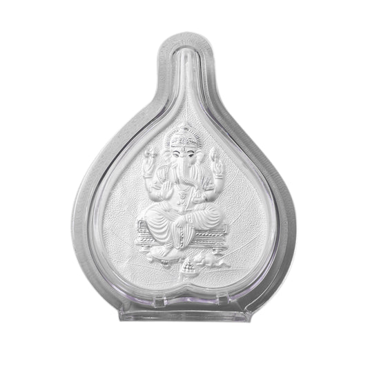 "Front view of exquisite 5x4 inch 999 pure silver Ganesh frame by Hem Jewels®."