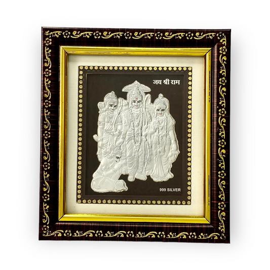 "Front view of exquisite 5x6 inch 999 pure silver Ram Darbar frame by Hem Jewels®."	