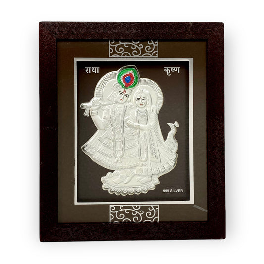  Front view of exquisite 7x5 inch 999 pure silver Radhe Krishna frame by Hem Jewels		