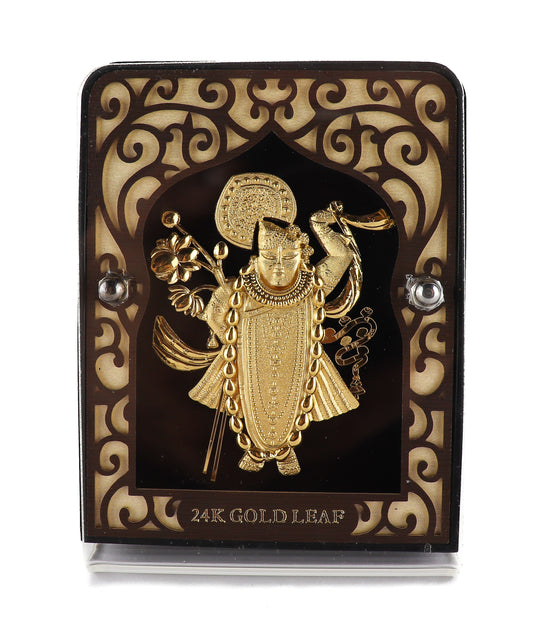 24k Pure Gold Foil Shreenathji Combo Frame - 4x3 Inches
