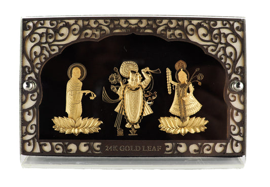 24k Pure Gold Foil Shreenathji Yamunaji Mahaprabhuji Frame - 5x3 Inches