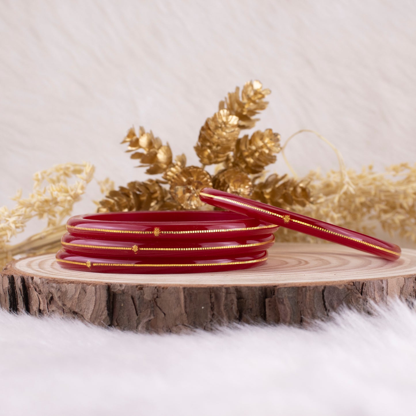 22kt (916) Yellow Gold Pola Bangles - Red (Set of 4 Pcs)