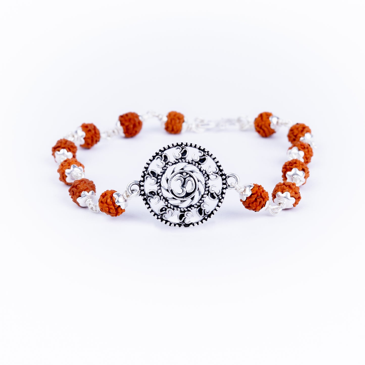 Pure Silver Rudraksha Rakhi for Brother | Silver Rakhi For Brother | Design: Universal Om Chant (HJRKH-93)