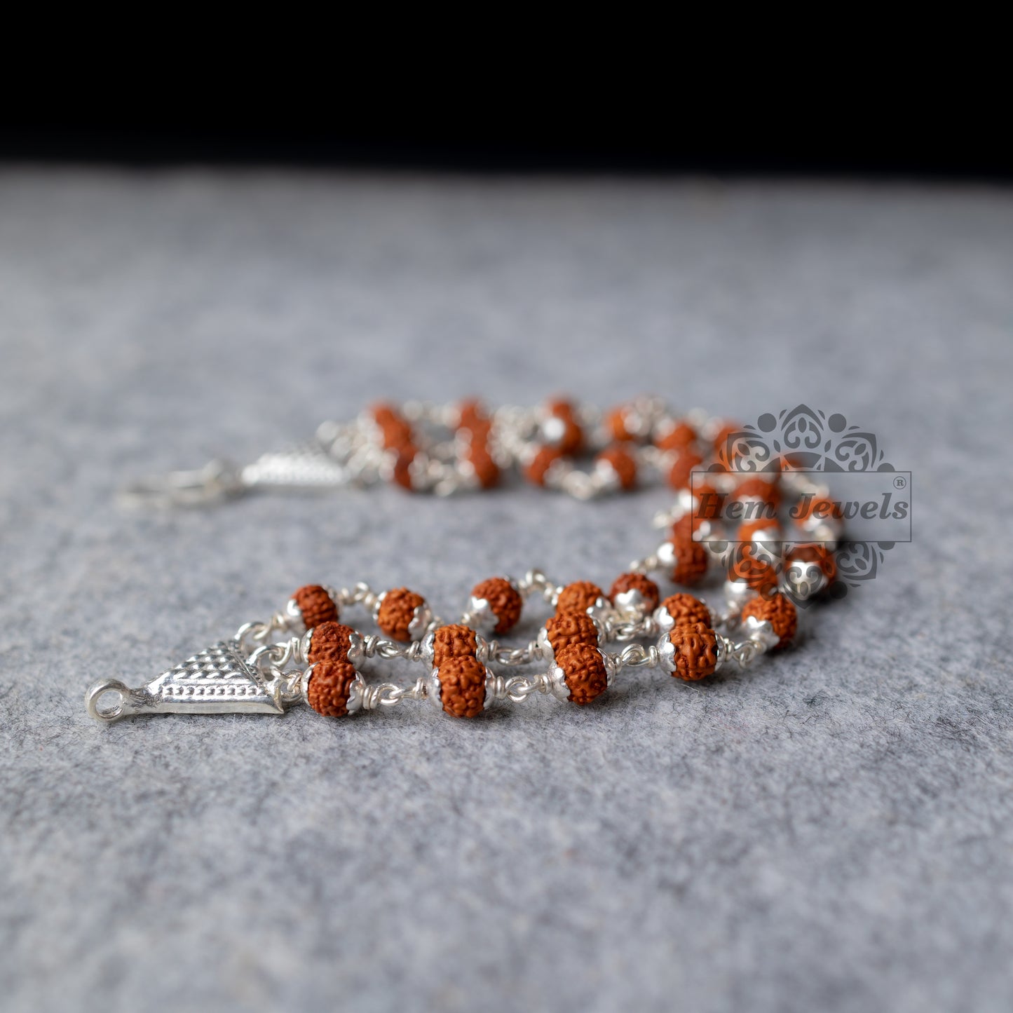 Silver Rudraksha Rakhi with Classic Triple Line Rudraksh - Top View