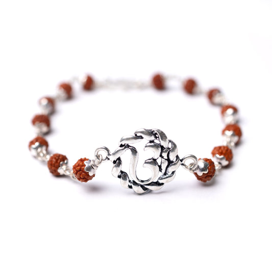 Handcrafted Silver Rakhi with Om Motif - White background