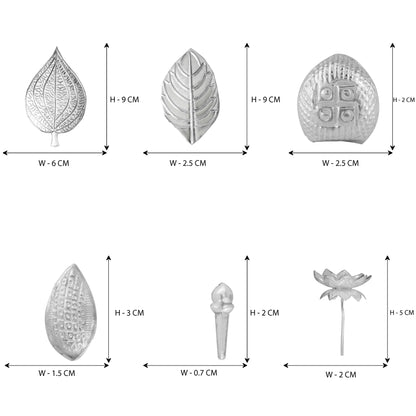 97%-99% Pure Silver Puja, Pooja Item Set | Combo of Pipal Paan, Tulsi, Laung (Clove), Supari, Flower, Badam(Almonds) and 9 pcs of Rice for Puja, Gift and Mandir | Silver, Set of 7 Items