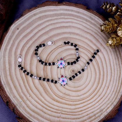 Hem Jewels Pure Silver Baby Nazariya with Tortoise Charm and Black Beads Bracelet for New Born Baby Boy Girl (Length Inch) (Age 0-24 month)