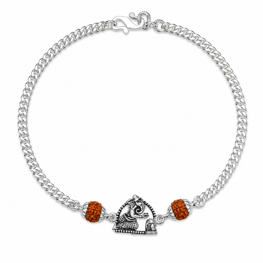 Pure Silver Rudraksha Rakhi for Brother with Chain | Design: Ganesha (RKH-RMR-60)