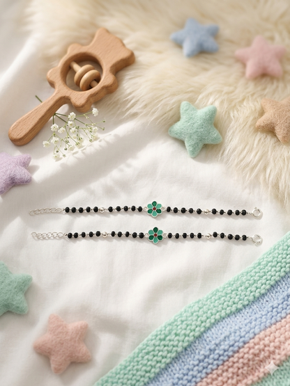 925 Sterling Silver Green Flower Enamel baby Nazariya (0-2 years)
