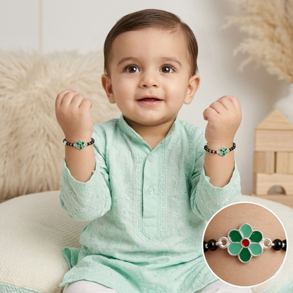 925 Sterling Silver Green Flower Enamel baby Nazariya (0-2 years)