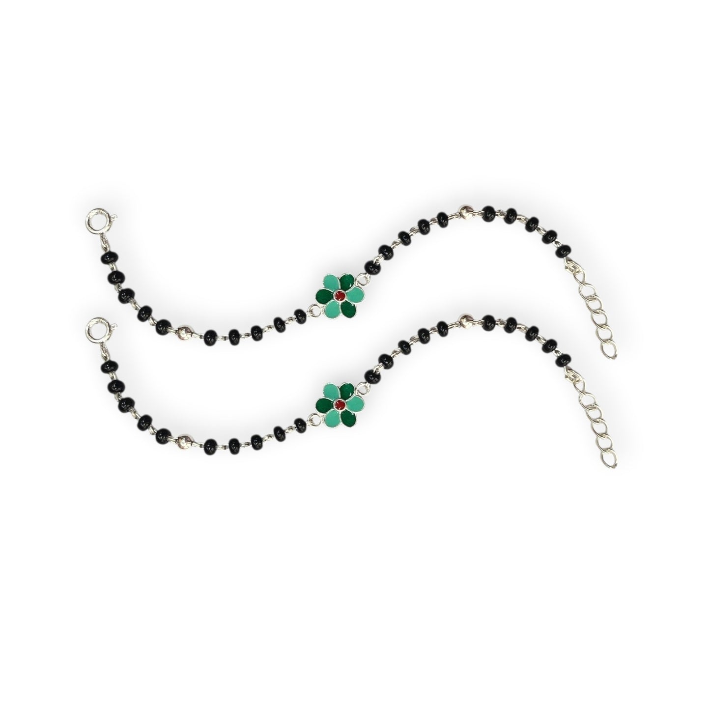 925 Sterling Silver Green Flower Enamel baby Nazariya (0-2 years)
