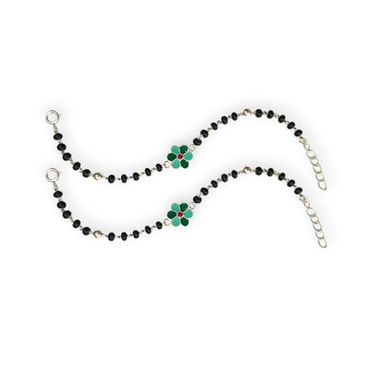 925 Sterling Silver Green Flower Enamel baby Nazariya (0-2 years)