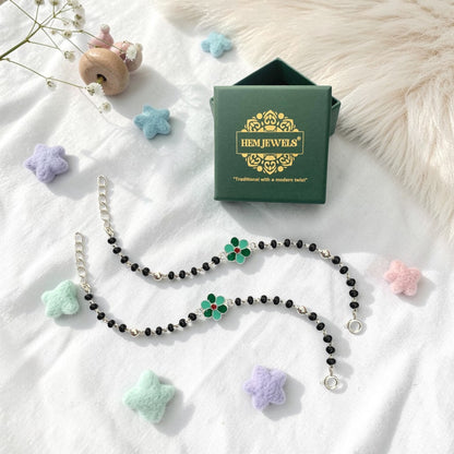 925 Sterling Silver Green Flower Enamel baby Nazariya (0-2 years)