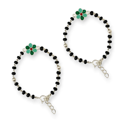 925 Sterling Silver Green Flower Enamel baby Nazariya (0-2 years)
