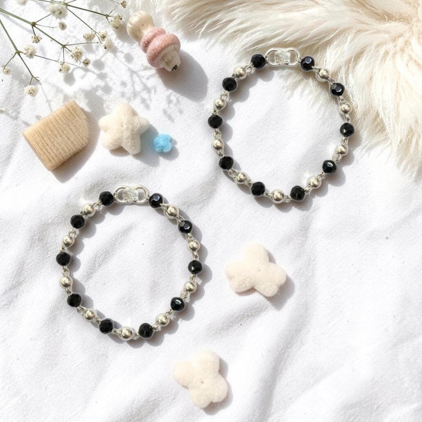 925 Sterling Silver Black and Silver Beads Baby Nazariya (0-2 years)
