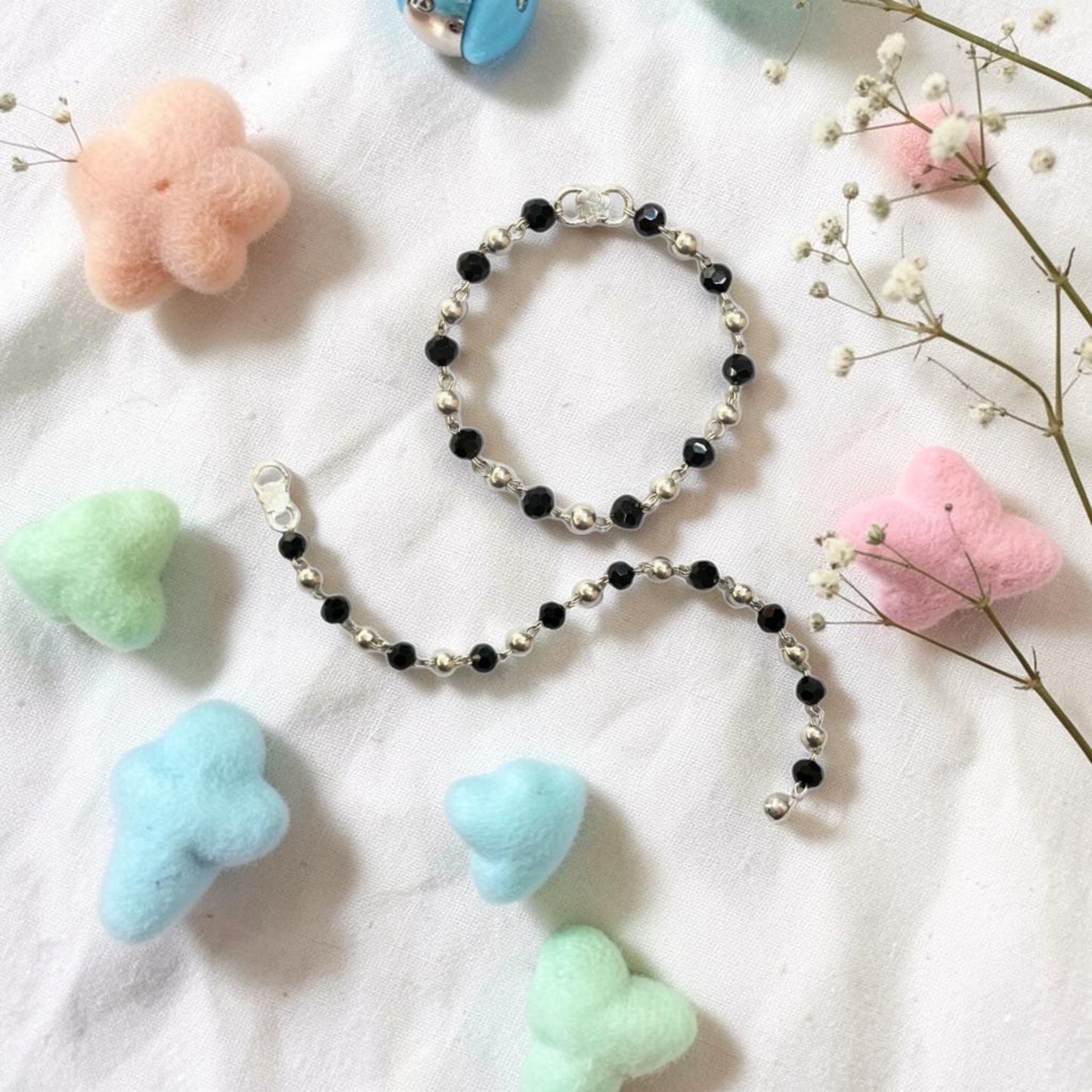 925 Sterling Silver Black and Silver Beads Baby Nazariya (0-2 years)