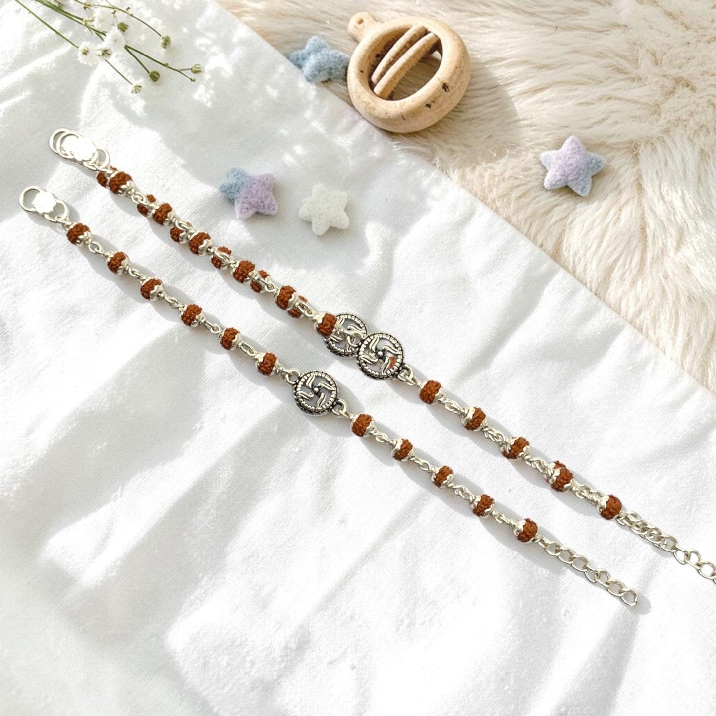 925 Sterling Silver Rudraksha  swastika baby Nazariya (0-2 years)
