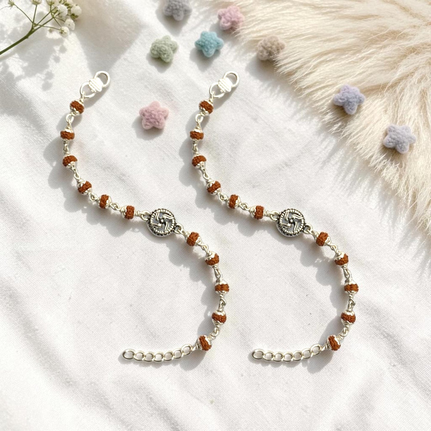 925 Sterling Silver Rudraksha  swastika baby Nazariya (0-2 years)