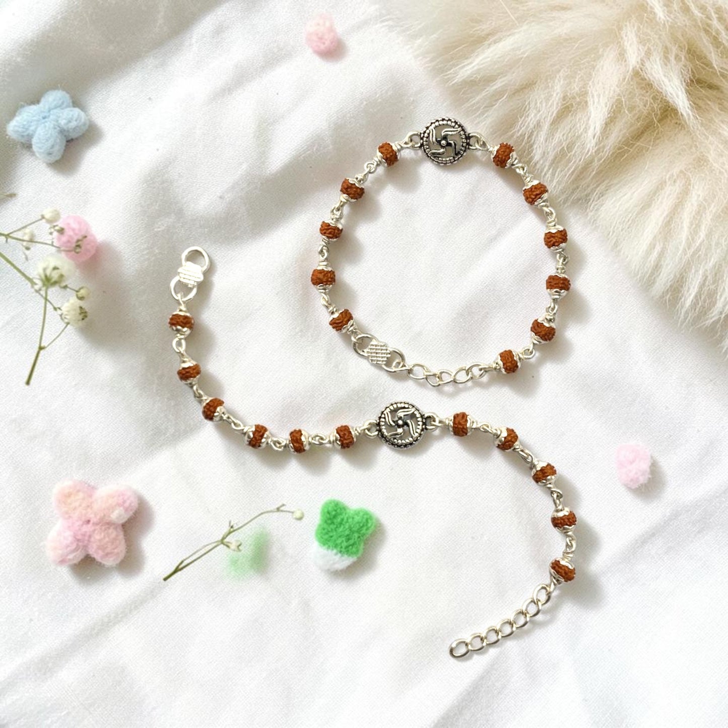 925 Sterling Silver Rudraksha  swastika baby Nazariya (0-2 years)