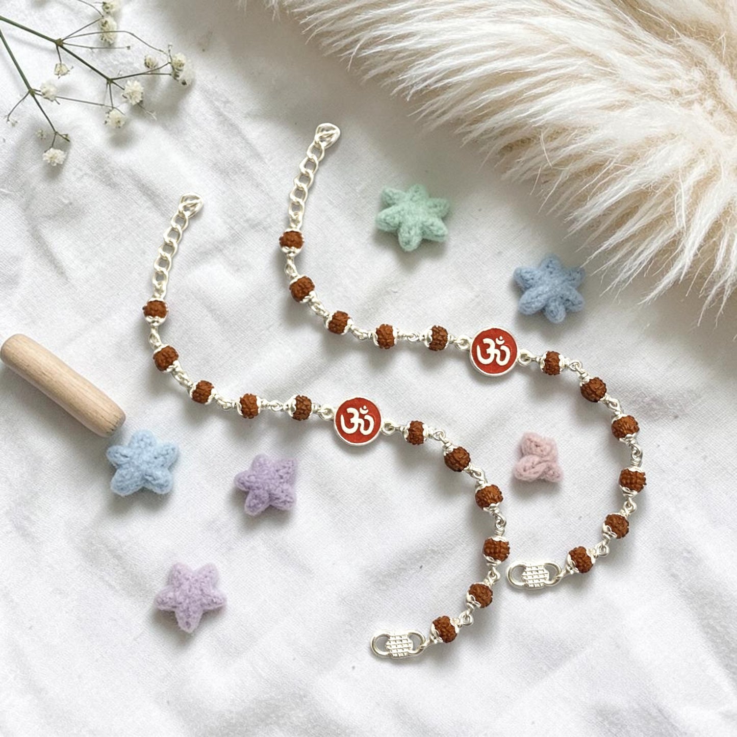 925 Sterling Silver rudraksh with om baby Nazariya (0-2 years)