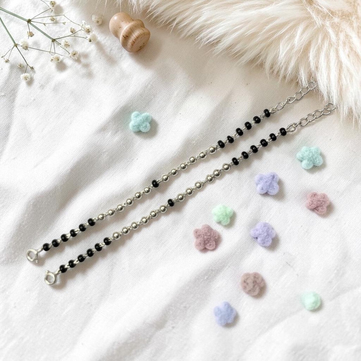925 Sterling Silver Black & Silver Beaded baby Nazariya (0-2 years)
