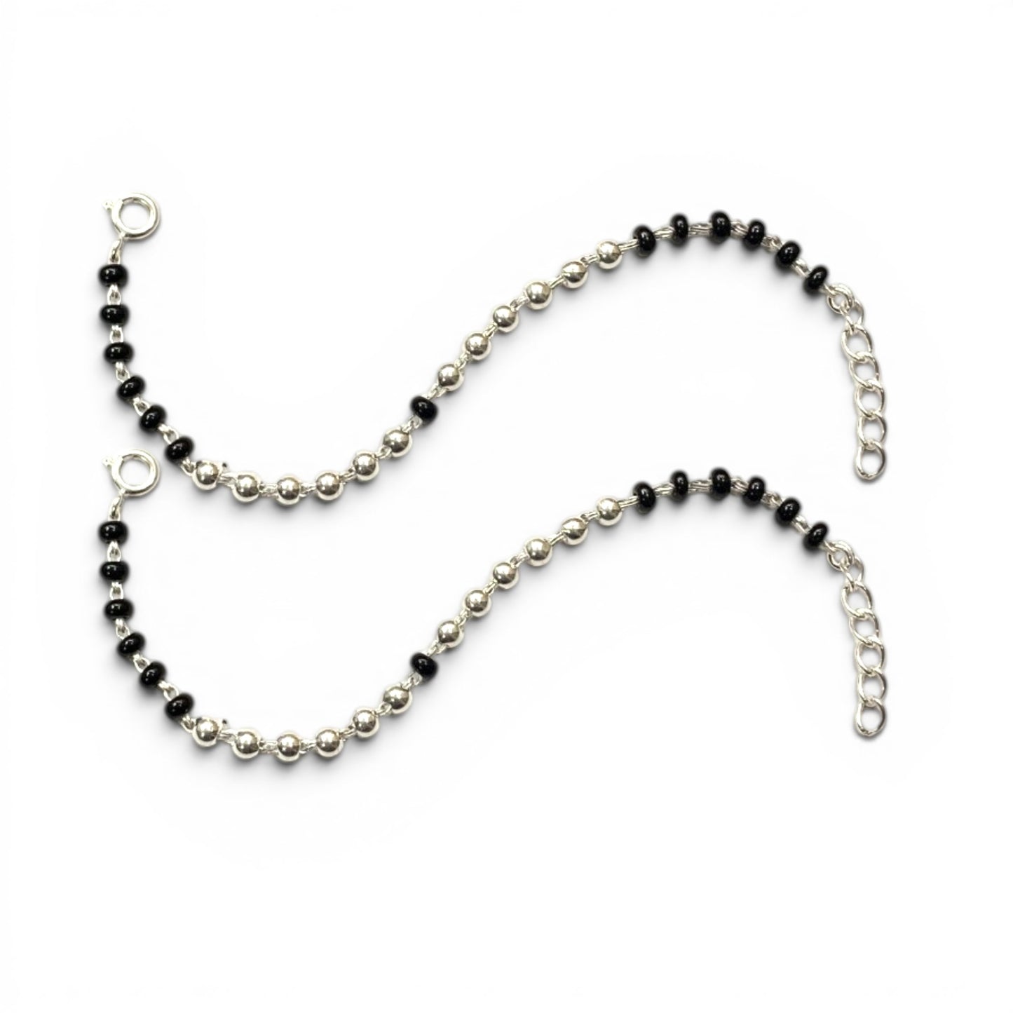 925 Sterling Silver Black & Silver Beaded baby Nazariya (0-2 years)