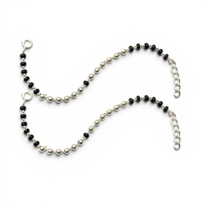925 Sterling Silver Black & Silver Beaded baby Nazariya (0-2 years)
