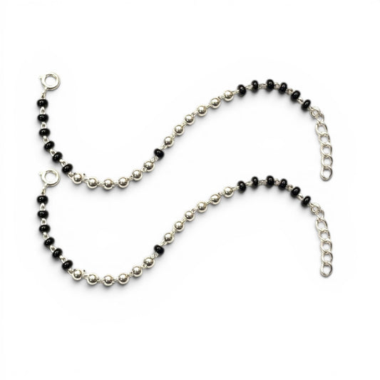 925 Sterling Silver Black & Silver Beaded baby Nazariya (0-2 years)