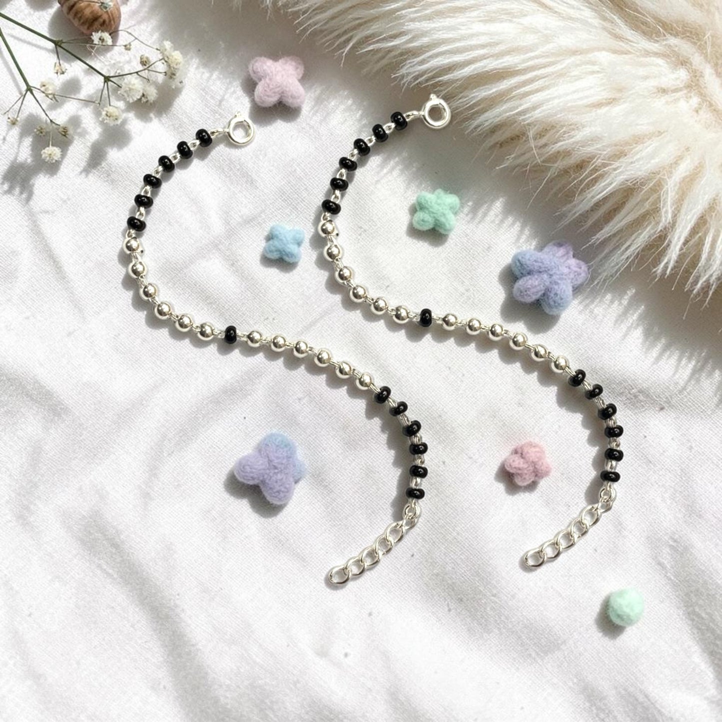 925 Sterling Silver Black & Silver Beaded baby Nazariya (0-2 years)