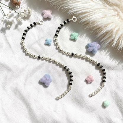925 Sterling Silver Black & Silver Beaded baby Nazariya (0-2 years)