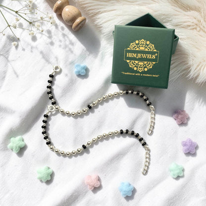 925 Sterling Silver Black & Silver Beaded baby Nazariya (0-2 years)
