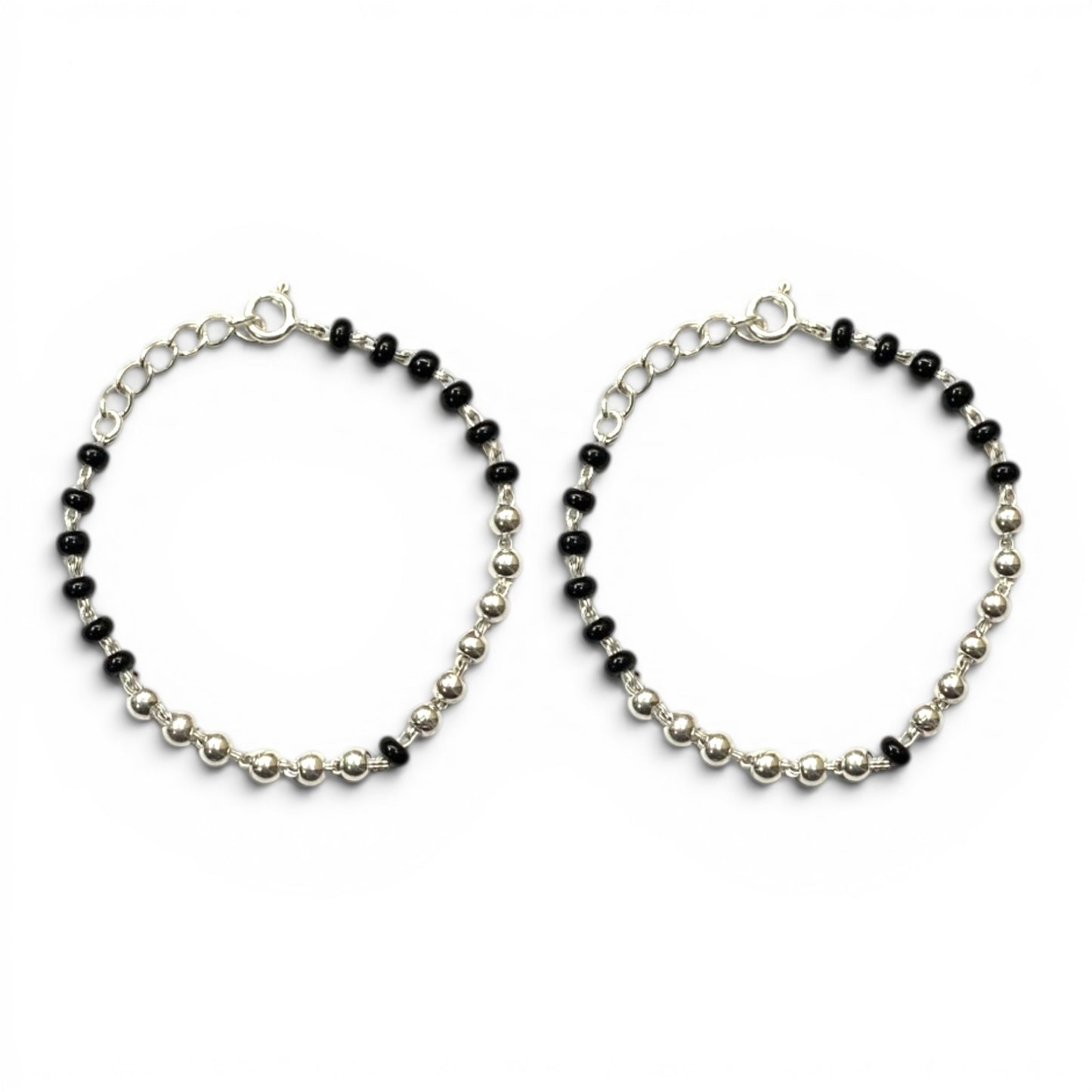 925 Sterling Silver Black & Silver Beaded baby Nazariya (0-2 years)