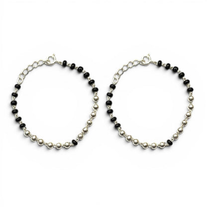 925 Sterling Silver Black & Silver Beaded baby Nazariya (0-2 years)