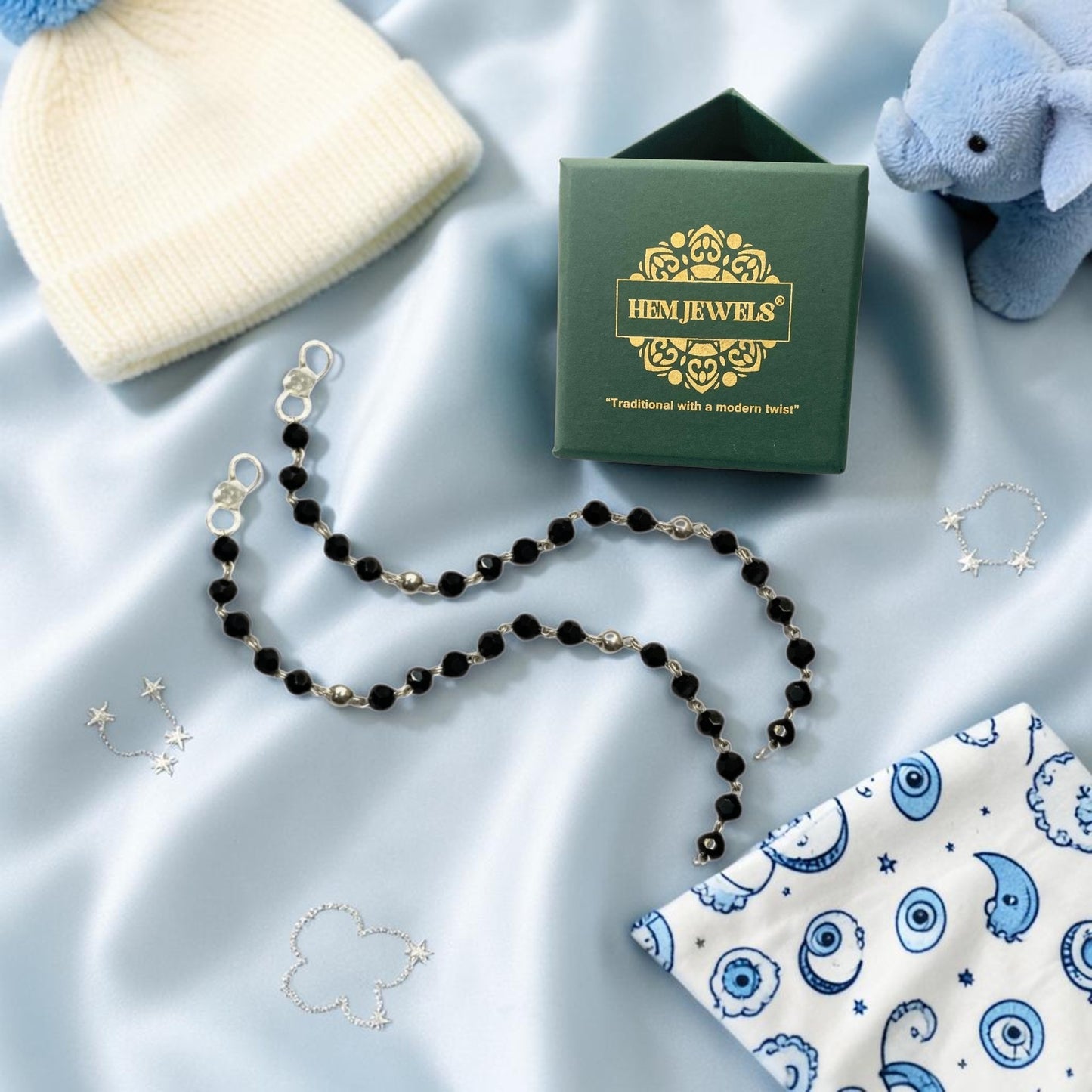 925 Sterling Silver black beads Baby Nazariya (0-2 years)