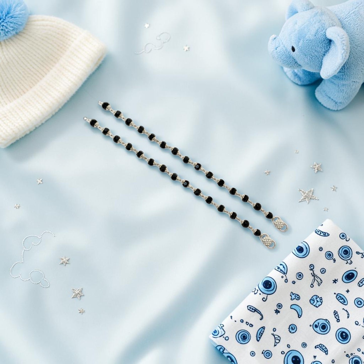 925 Sterling Silver Black Bead Baby Nazariya (0-2 years)