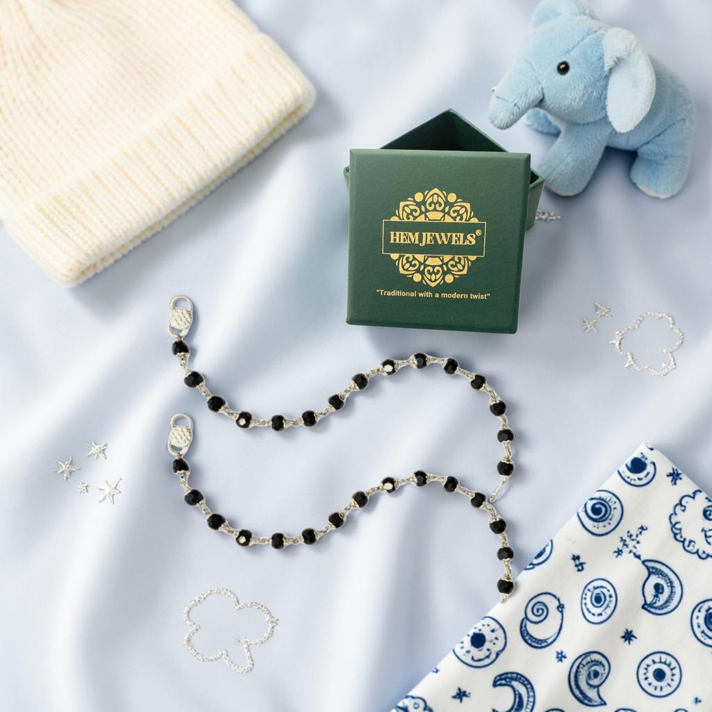 925 Sterling Silver Black Bead Baby Nazariya (0-2 years)