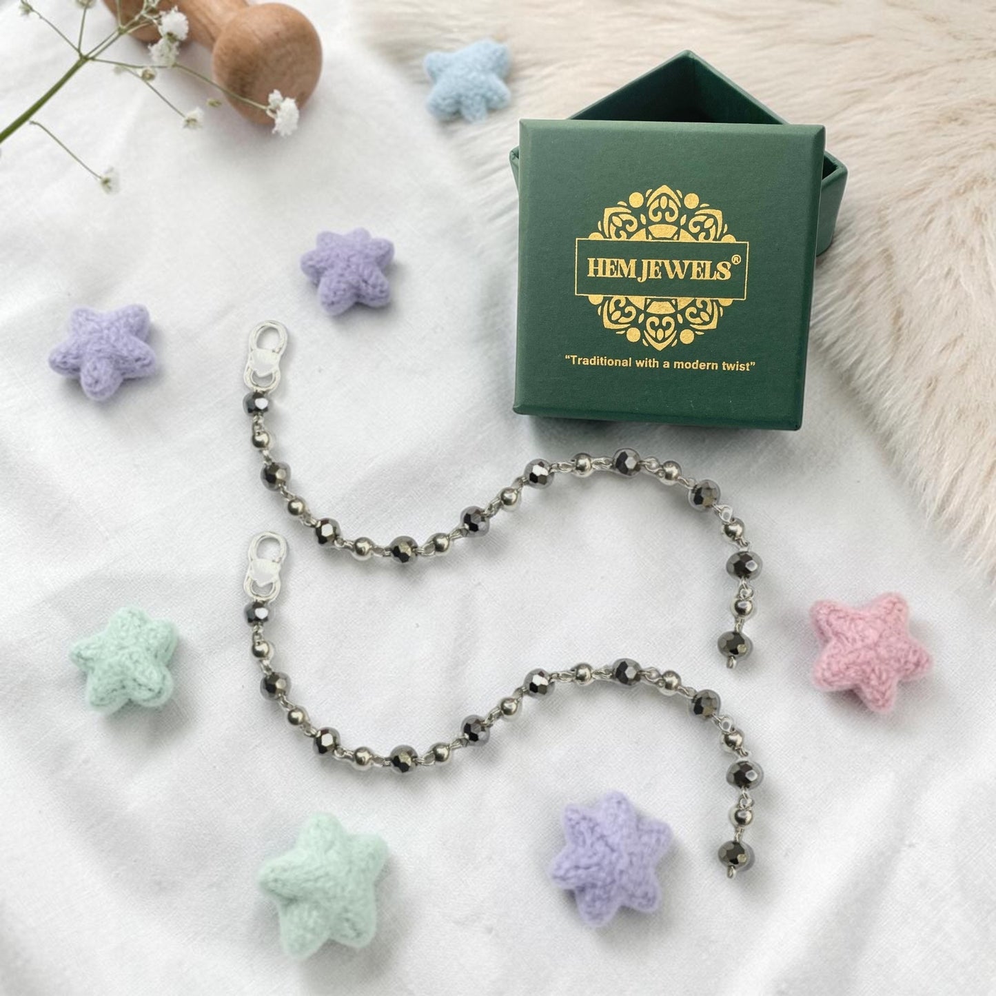 925 Sterling Silver Classic Black Beads Baby Nazariya (0-2 years)