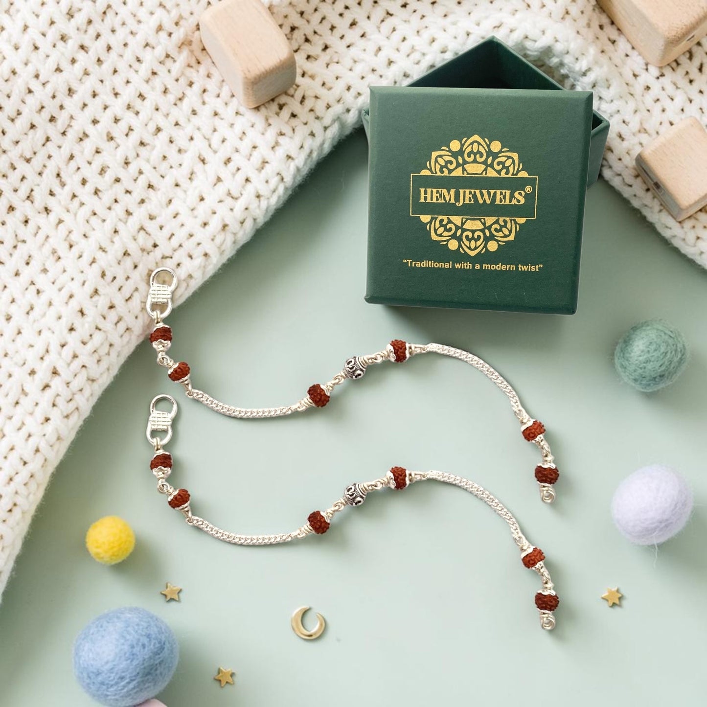 925 Sterling Silver Rudraksha Om Charm baby Nazariya (0-2 years)