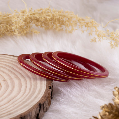 22kt (916) Yellow Gold Pola Bangles - Red (Set of 4 Pcs)