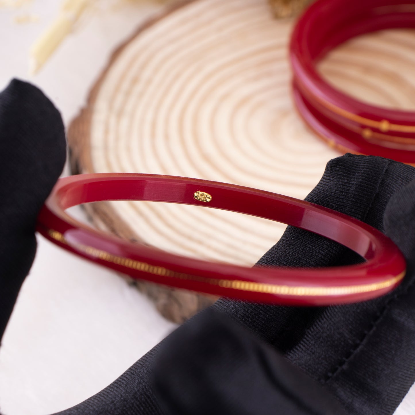 22kt (916) Yellow Gold Pola Bangles - Red (Set of 4 Pcs)