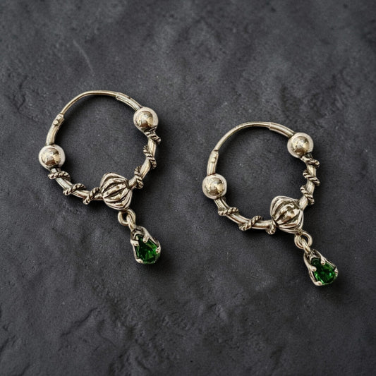 925 Sterling Silver Earrings ( Green )